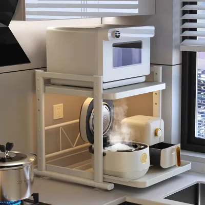 Double-Tier Standing Type Electric Oven Storage Rack Multifunctional Countertop Pot Rack with Pull Kitchen Bracket