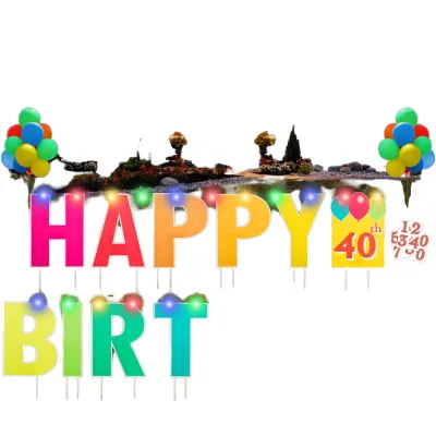 Happy Birthday Yard Sign Stakes Customizable Age 32.8 ft Colorful Flashing LED Lights 20 Number Stickers 20 Balloons Decorations