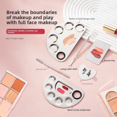 Beauty Stainless Steel Face Palette Set Square Blending Tray Foundation Half-Round Mixing Tray Makeup Artists Cosmetic Tool