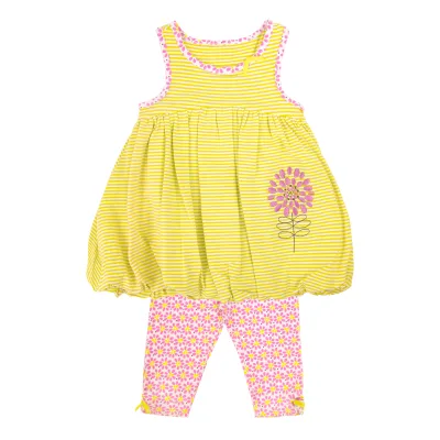Hot Selling Children Flower Clothes Yellow Pink Pants Embroidery Lounge Wear Set Fashion Cute Dresses Leggings