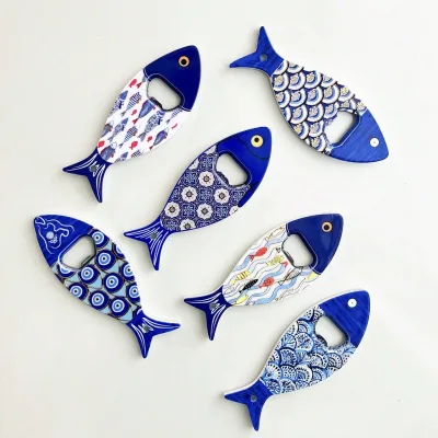 Fish-Shaped Resin Bottle Opener Fridge Magnet Customized Embossed Texture Gold Stamping Three-Dimensional Effect Modern Design
