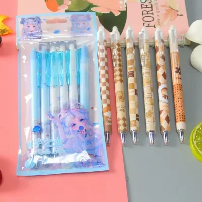 Custom Logo 0.5mm Erasable Blue Ink Pen Novelty Kawaii Printing Ballpoint 6pc/bag Barrel Gel Ink Pen for School