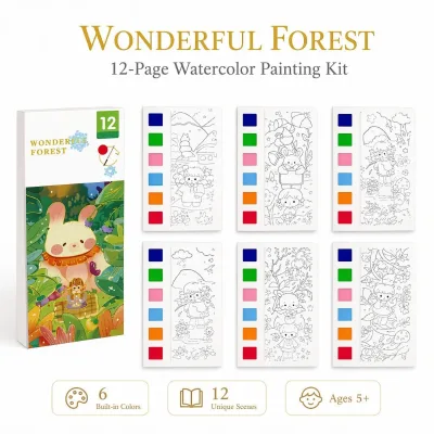 OEM Custom Watercolor Painting Book No Paint Needed with Pigment Pages Brush Set for Kids Adults Art and Gift Supplies