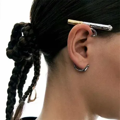 Fashion Alloy Two-tone Electroplated Ear Cuff Cigarette No Ear Hole Ear Clip High-End Earrings Jewelry Factory Custom