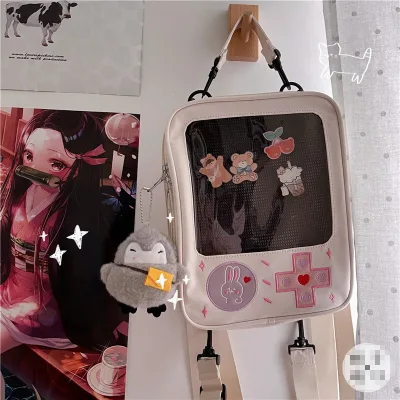 Japan and Korea Style Kawaii PU Leather Pin Display Ita Backpack Bag with Embroidery Cartoon Ita Bag