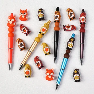 Bracelet Accessories 3D Silicone fox Beads Autumn Maple Leaves Thanksgiving-themed Charm Focal Beads DIY Pen Decoration Charms