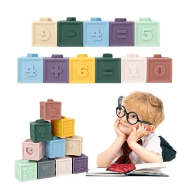12pcs Baby Grab Toy Soft Rubber Embossed Blocks 3D Building Blocks Touch Hand Balls Baby Educational Rubber Teether Toy