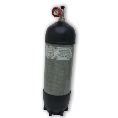 9L 300bar Compressed Air Carbon Fiber SCUBA Tank Cylinder with Rubber Cup and Red Gauged Valve