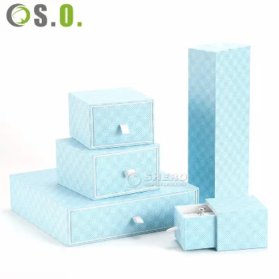 Matching Light Blue Paper Jewelry Box And Gift Bag Ring Earring Necklace Packaging Custom Printed Bulk Supply