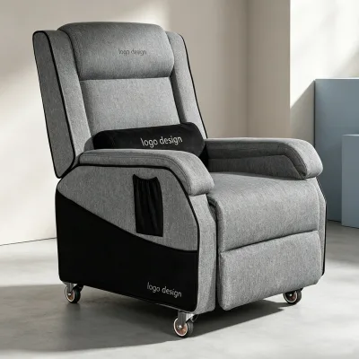 Home Relax Wheeled Recliner Chair Soft Linen Upholstered Single Recliner Sofa With Side Pocket Movable Leisure Reclining Chair
