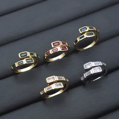 Light Luxury Snake Shape Rings for Women Fashion Baguette Colorful CZ Ring Delicate Open Index Finger Ring