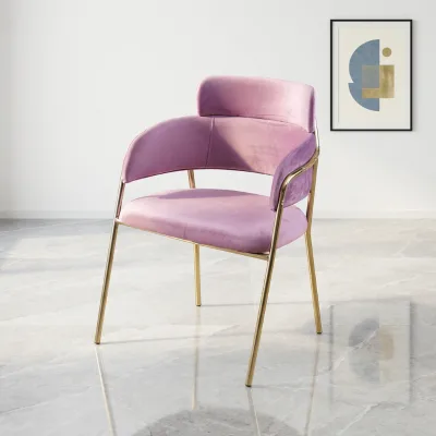 Dining Furniture Contemporary Golden Base Chair Chic High Quality Comfortable for Hotel Velvet Fabric Armrest Dining Chair