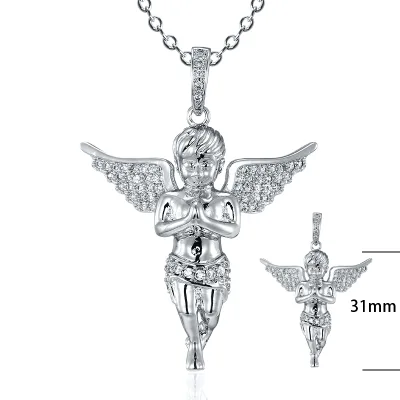 Hip Hop Fashion White Gold Plating Iced Out CZ Guardian Angel Hiphop Charm Pendant