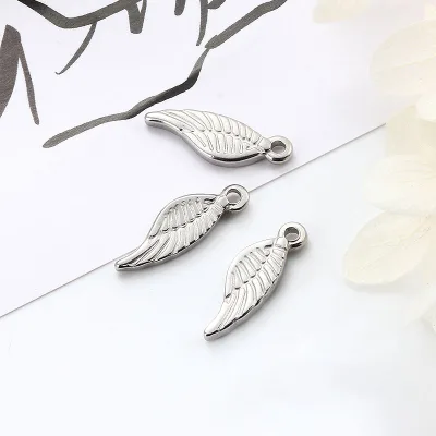 Wholesale Stainless Steel Waterproof Angel Wings Feather Pendant with Ring Metal Jewelry Findings & Components Accessories