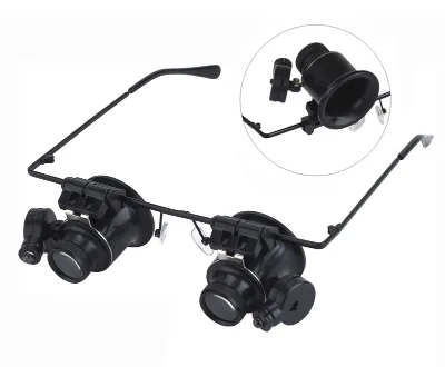 LED Lamp Double Lens 20 Times Clock Repair Detection Metal Glasses Frame Head-mounted Set Stamp Jewelry Magnifying Glass
