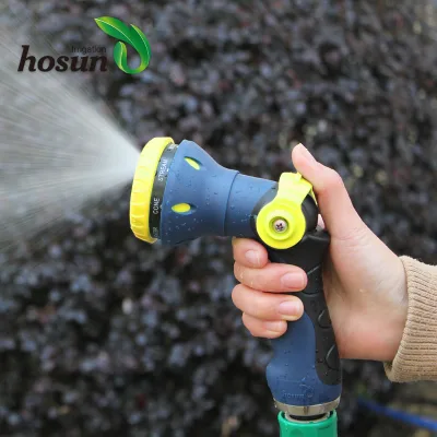 Rubber Thumb Control 8 Pattern Soft Grip Variable Spray Garden Hose Nozzle