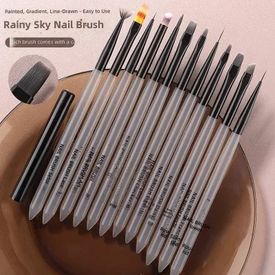 Wholesale 3D Gel Brush Acrylic Japanese-Style Round-Tip Flat-Tip UV Line-Drawing & Carving Brushes Nail Art Pen Set