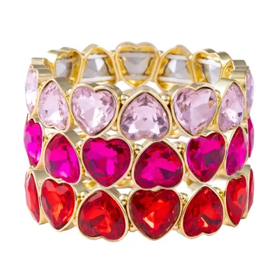 Party Colorful Fashion Zircon Heart Bracelet Women Adjustable Love Bead Crystal Rhinestone ZC Elastic Heart Bracelet for Women