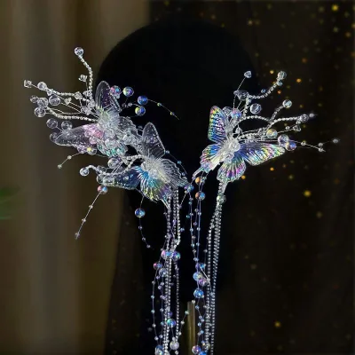 Wholesale Fashion Wedding Bridal Tassel Cilp Bridal Scrunchies Butterfly Crystal Bridal Hair Clips