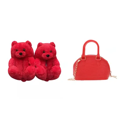 Cute Mini Children Little Girls Shoes Kids Teddy Bear slippers with Matching Purses Bags