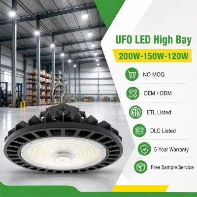 IP65 UFO for High Bay Light 200W/150W/120W 3CCT Tunable 60/90/120 Deg Lens 0-10V Dimmable Plug&Play Sensor DLC ETL 5 Supermarket