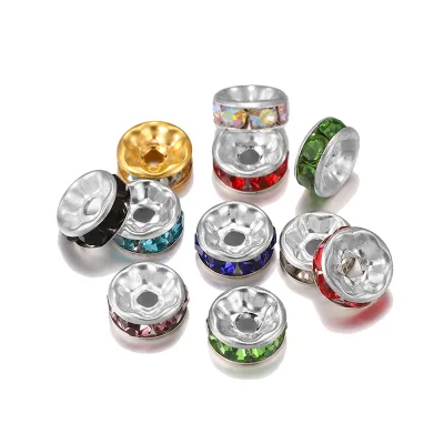 Hot Selling 8mm 10mm Cheap Fashion Colorful Round Bracelet Rhinestone Circle Wheel Crystal Spacer Bead for Diy Jewelry Making