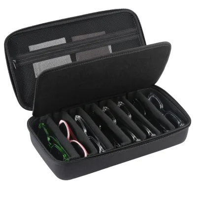 Durable Polyester 8-Slot Eyeglasses & Travel Sunglasses Organizer Case EVA Zipper Closure Waterproof Shockproof Multi-Functional