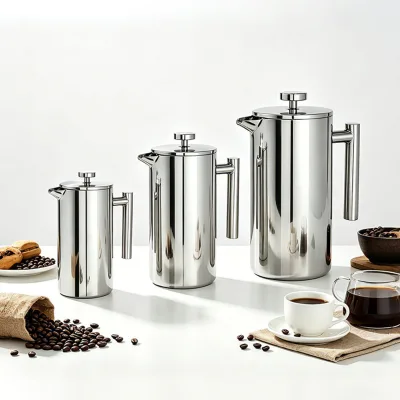 304 Double-Walled Stainless Steel French Press Coffee Maker Filter Household Tea Infuser Multifunctional Milk Frothing Pitcher