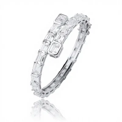 For Bestseller Rectangular Zircon Bling Open Cuff Personalized Bangle Hip-Hop Trendy Wedding Bracelet Gold Jewelry