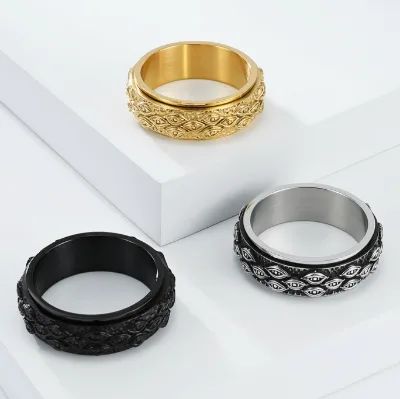 Retro Eye Spinner Ring 18K Gold Plated Stainless Steel Anti-Anxiety Rotatable Fidget Men Women Fashion Party Jewelry