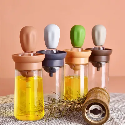 2 in 1 Silicone Dropper Measuring Oil Dispenser Bottle Set With Silicone Brush for Kitchen Cooking Frying Baking BBQ Pancake