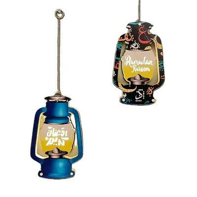 Hstyle HS1617 Hangable Pendants Led Glowing Lantern Charm Art Crafts Ramadan Home Wall Door Decor Supplies Eid Mubarak Wood Lamp