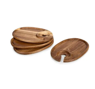 Acacia Wood Wine Appetizer Plates Cocktail Wood Plates for Food With Glass Holder Walnut Cheese Board With Wine Holder
