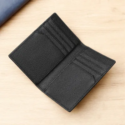 Bifold Simple Business Saffiano Leather Card Holder With Multiple Card Slots and a Back Card Slot Card Wallet