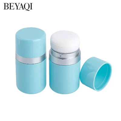 15g Portable Plastic Cap Loose Powder Jar with Mushroom Sponge Puff Cylinder Shape for Blush Powder Container
