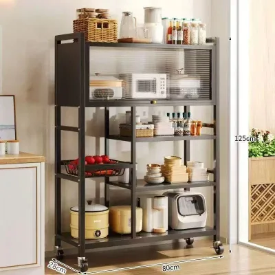 Retractable Single Tier Modern Kitchen Storage Rack Standing Type Carbon Steel Countertop Cabinet Shelf Pot Spice Dish