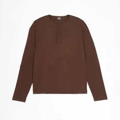 Relaxed Fit Loose Lazy Style Long Sleeve Henley T-shirt Soft Comfortable Cozy Men Tshirts High Quality Clothing Man Streetwear