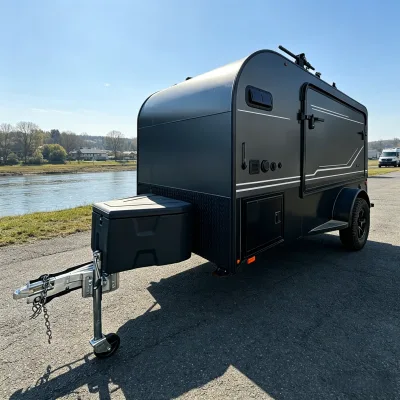 For 13ft Modern Lightweight Aluminum & Fiberglass Off-Road Camping Travel Trailer with Independent Suspension Solar Panels