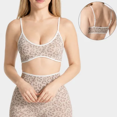 High-elasticity Sports Bra, Suitable for Fitness Training, Leopard Print, Women's Shock-absorbing and Anti-sagging Yoga Top.