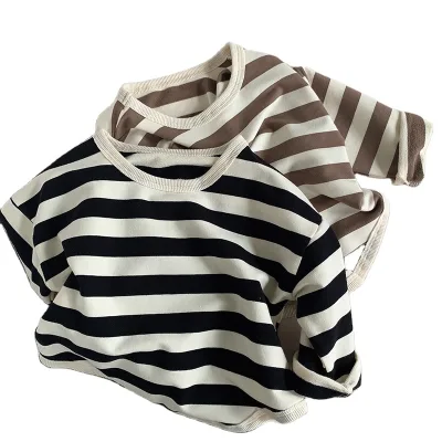 New Autumn Winter Toddlers Girl Kids Striped Sweatshirts Korean Style Loose Long Sleeve Tops Unisex Children Pullover