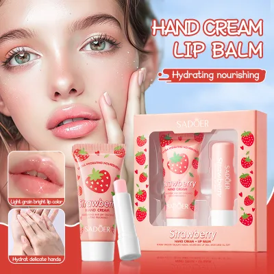 Natural Strawberry Lip Balm Set Moisturizing Nourishing Hand Cream Autumn and Winter Lip Care Kit