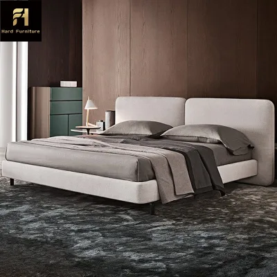 Luxurious Italian Up-holstered Leather Bed Solid Wood Frame Soft Fabric Bed Modern Bedroom Furniture