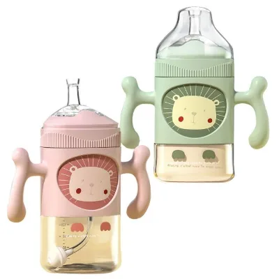 300ml PPSU Baby Feeding Bottle Wide Mouth Gourd Shape with Handle Cartoon Pattern