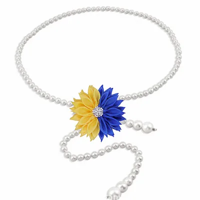 Fancy Royal Blue and Gold Tone Flower Charms Decorated SGRho Waist Chain Body Jewelry Belt for Sorority Sigma Gamma Rho Women