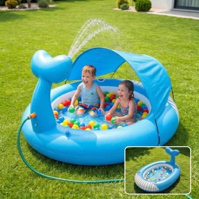 Whale Sprinkler Inflatable Kid's Pool with Canopy