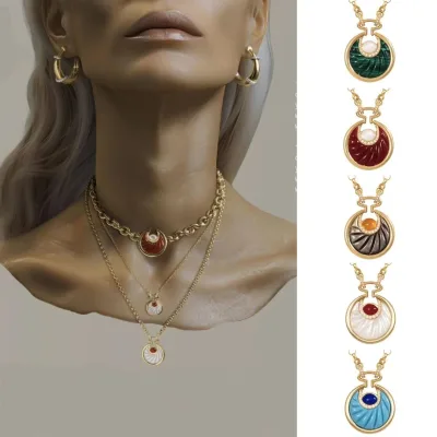 Bohemian Colorful Curved Pendant Gem Natural Stones Necklace 2024