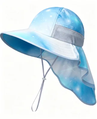 Nylon Sun Hat Protection Bucket Hat with Neck Flap for Girls Ages 3-10 Summer Beach Play