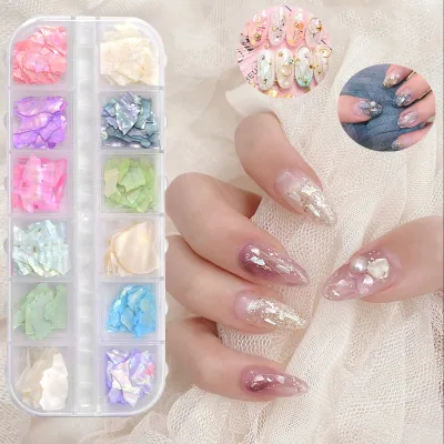 New 12 Grid Box Nail Irregular Shell Slice Sequins Charms Natural Shell Crushed Flakes Abalone Shell Nail Art Decoration Charms