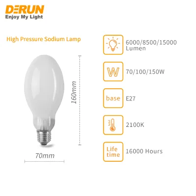 ED70 Soft White Glass E27 Base 70W/100W/150W High Pressure Sodium Lamp Internal Ignitor Starter 90 Lm/W Efficiency
