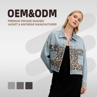 New Denim Coat Women Long Sleeve Coat Women Leopard Print Patchwork Top